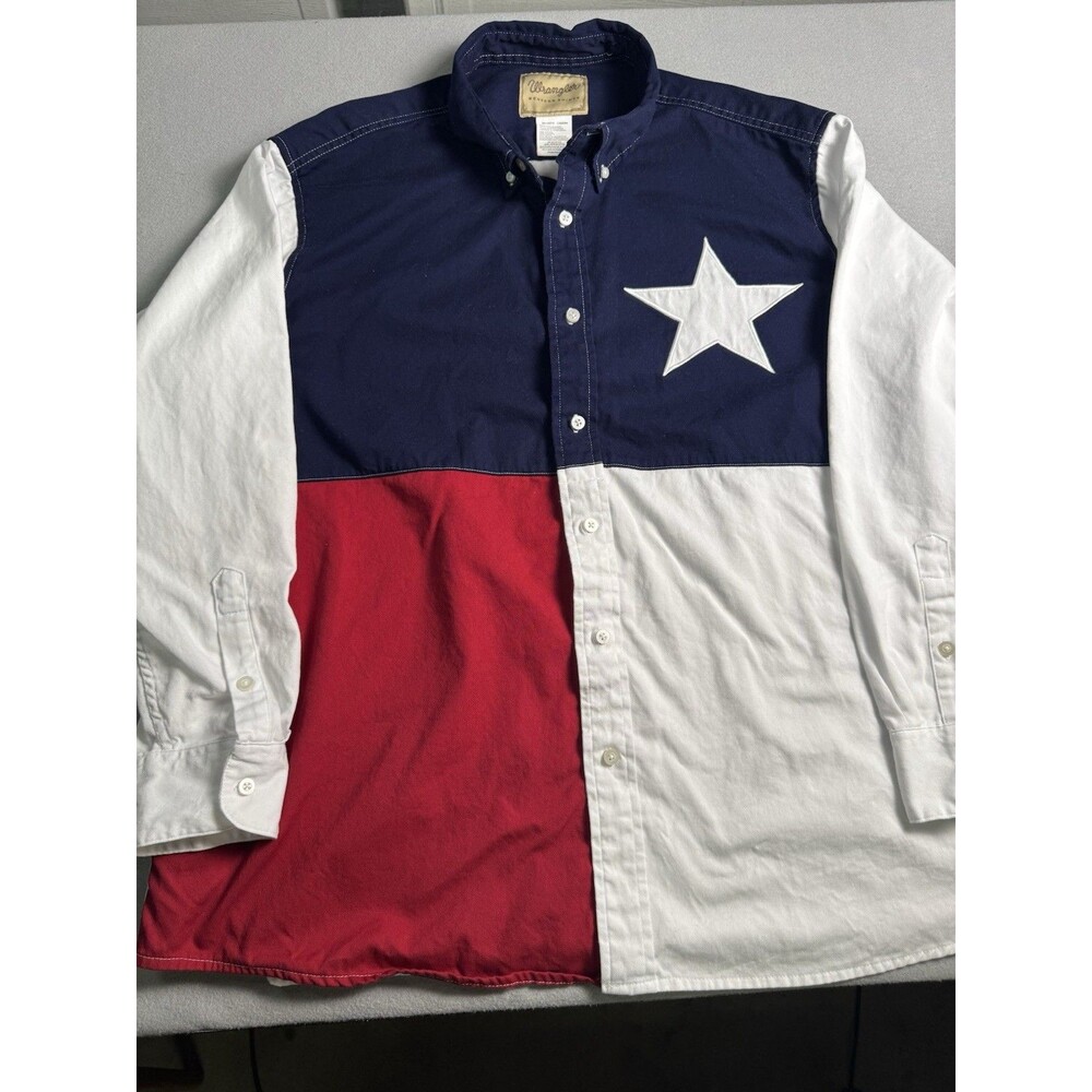 Wrangler USA Texas Star Pearl Snap Shirt Flag Size 2XL Cowboy Button Up Cotton